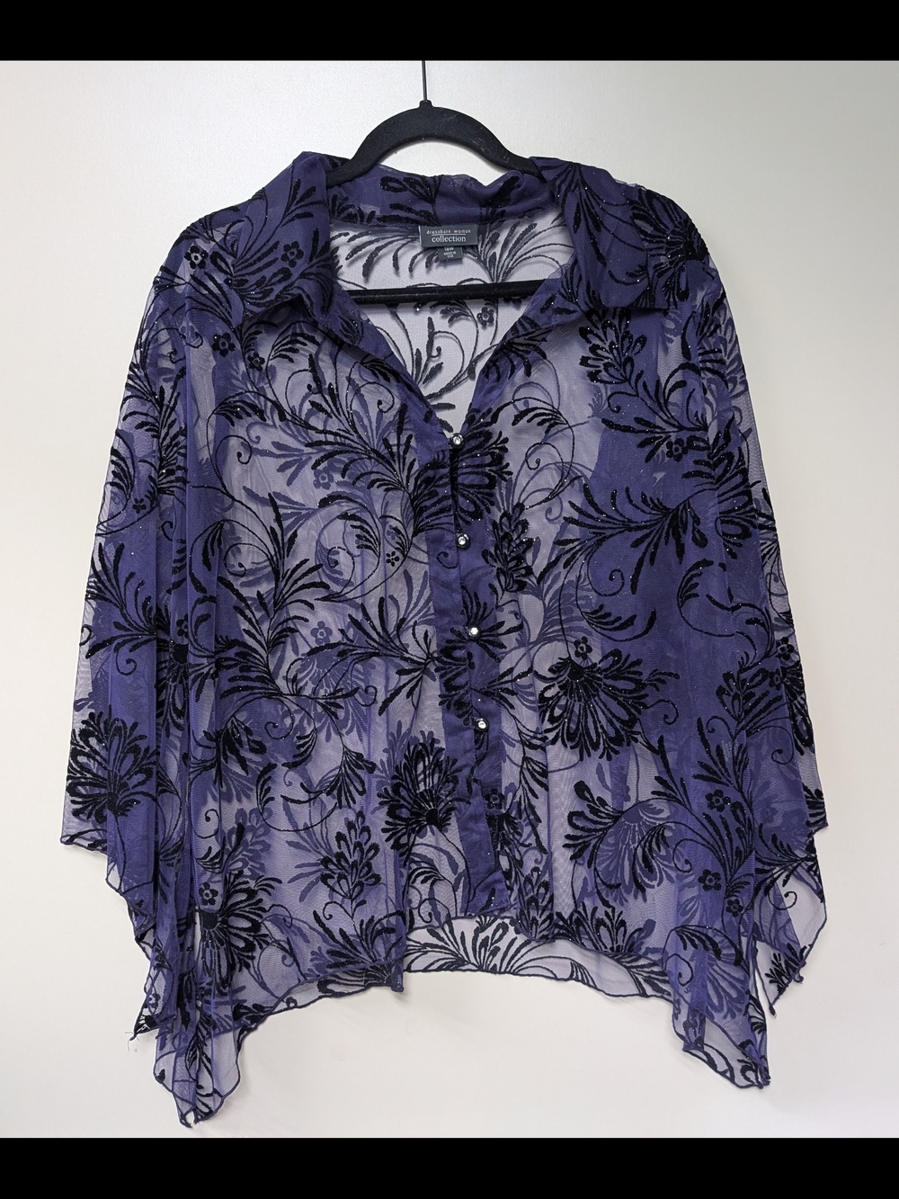 Vintage y2k 90s sheer top shirt womens 18W vampire goth victorian floral